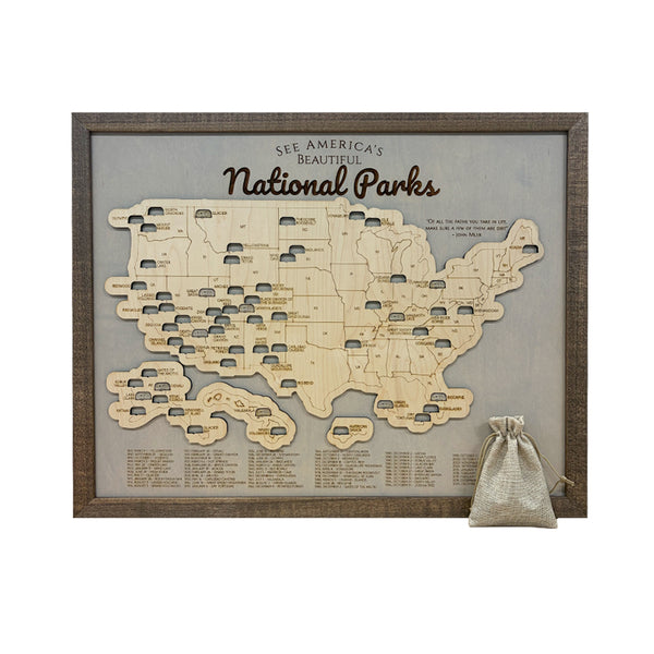 A map of the United States with each National Park to mark off where you have visited.