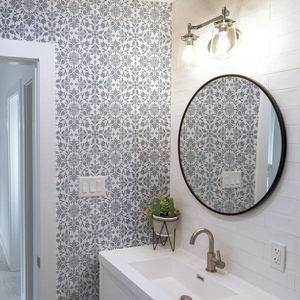 silver ornamental tile peel stick wallpaper bathroom