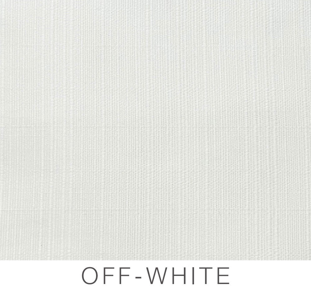 A swatch of textured, off-white fabric is displayed against a plain background, perfect as a replacement for the Airstream Solid Custom Curtains in your International Serenity Travel Trailer. The word OFF-WHITE appears in uppercase below the fabric.