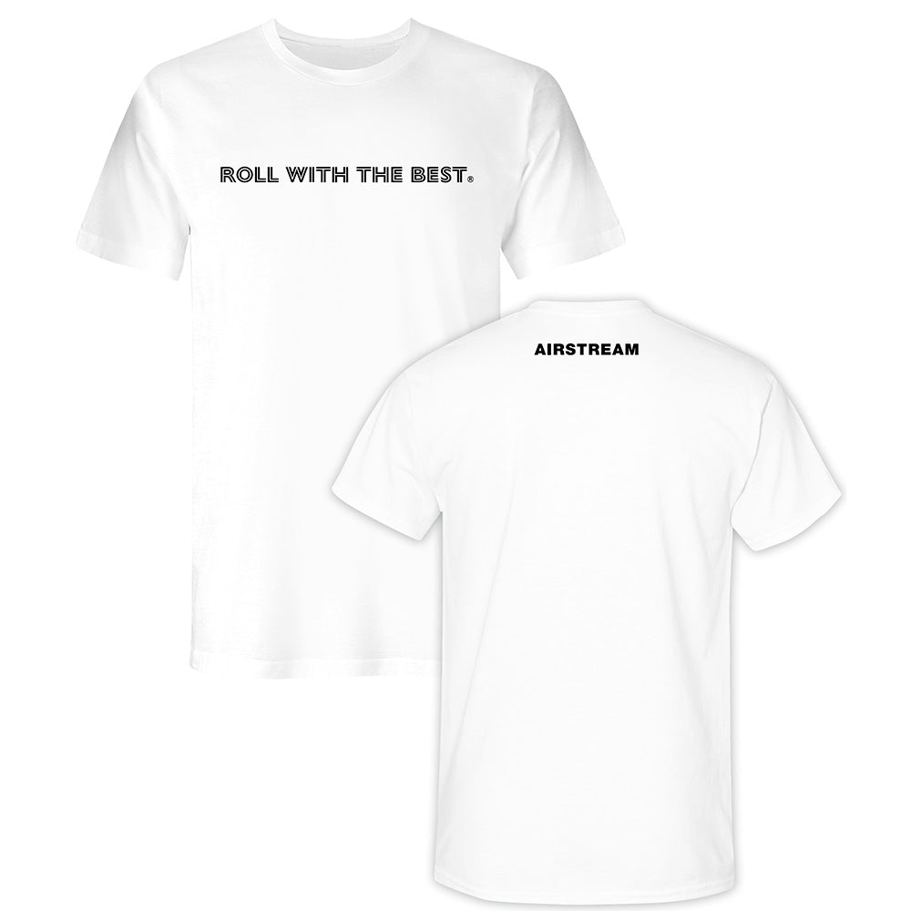 Show your love for Airstream touring coach adventures or the iconic Mercedes-Benz Sprinter Van with the Airstream Roll with the Best® T-Shirt—a white unisex tee featuring “ROLL WITH THE BEST.” in bold black letters on the front and “AIRSTREAM” in black on the upper back.
