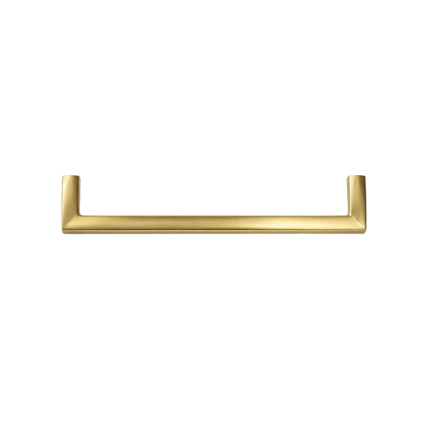 Gold cabinet handle on a white background