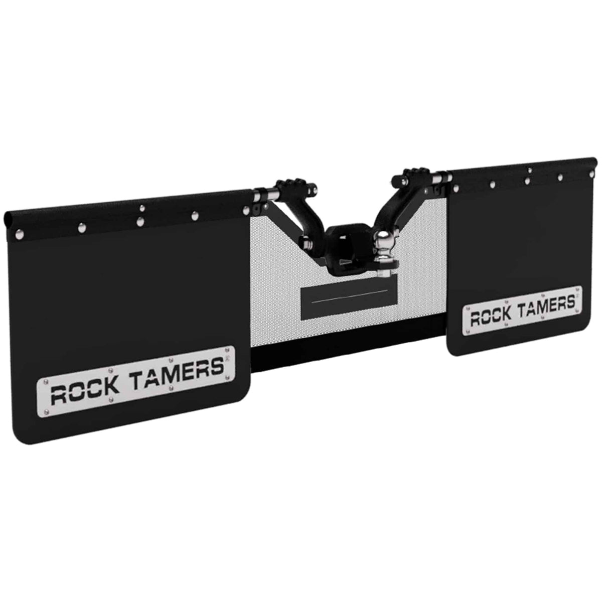 Black vehicle bumper with 'Rock Tamers' branding on a white background
