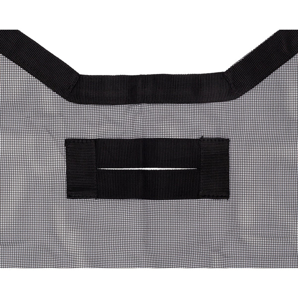 Close-up of a black mesh bag with a pocket on a white background