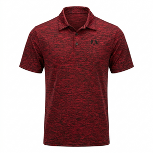 Red and black heathered polo with black trailer A logo on the left chest