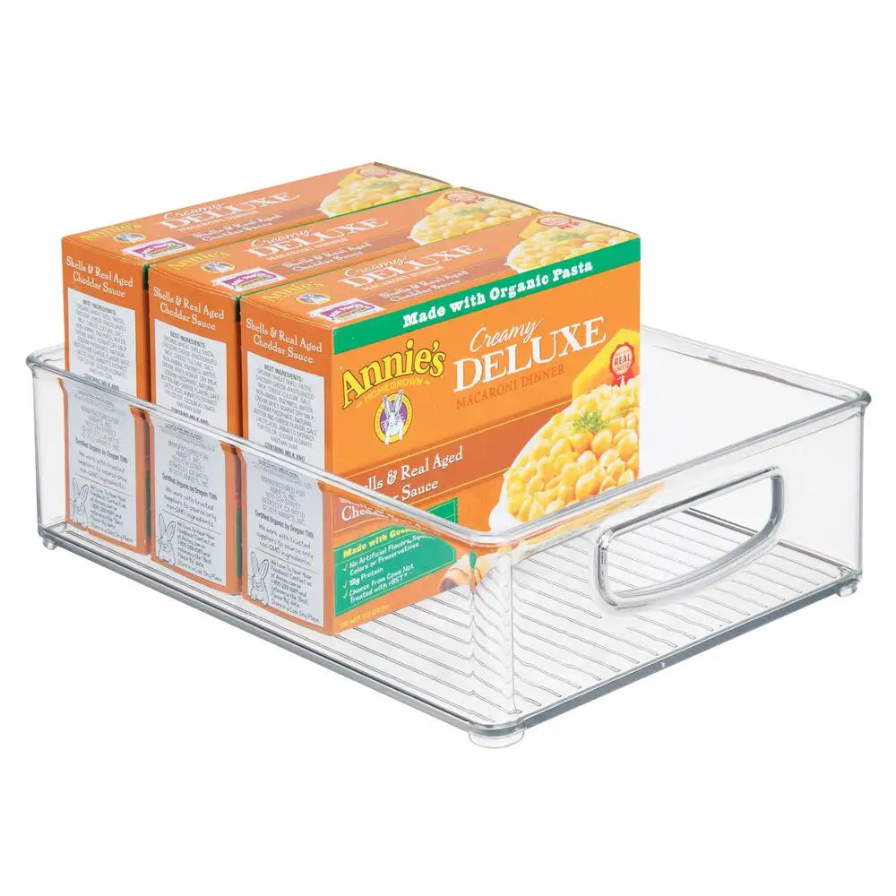 The Airstream Kitchen + Pantry Storage Bundle includes a clear plastic bin ideally sized to hold three boxes of Annie’s Creamy Deluxe macaroni dinner. With vibrant orange packaging featuring tempting macaroni and cheese images, this bundle is the perfect solution for keeping your home or travel kitchen organized.