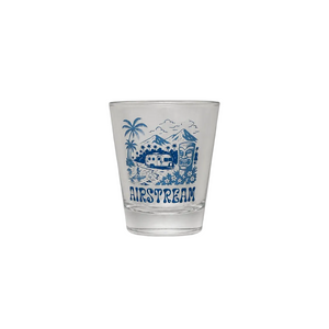 Mini shot glass with a tiki beach scene