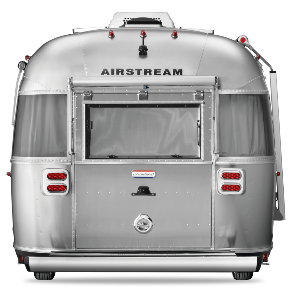 Silver Airstream trailer on a white background