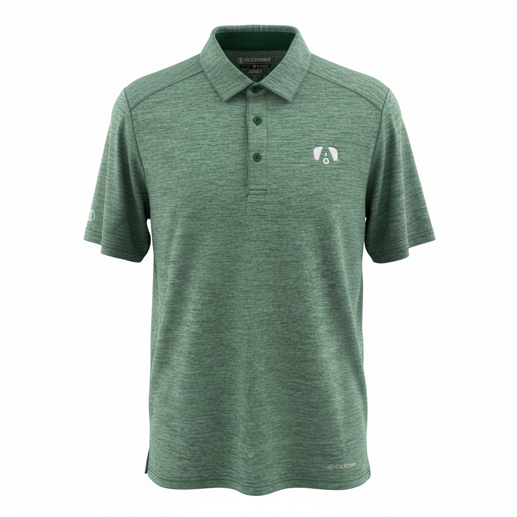 Airstream Coolcore® Polo in green features short sleeves, a classic collar with three buttons, and a subtle textured design for enhanced style and comfort. This moisture-wicking polo offers sun protection fabric and is finished with a small white dog face logo on the left chest.