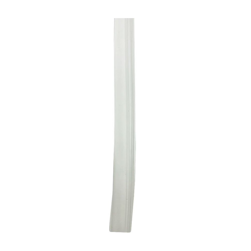 Airstream Drip Vinyl Sweep for Shower Door (Part #703911-100): a long, white, rectangular plastic strip with a slightly uneven edge, designed as an ideal replacement vinyl sweep for your Airstream shower door or other Airstream parts, shown against a plain white background.