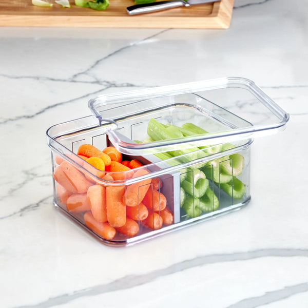 Stackable Storage Bin With Divider, 8 x 6 x 4