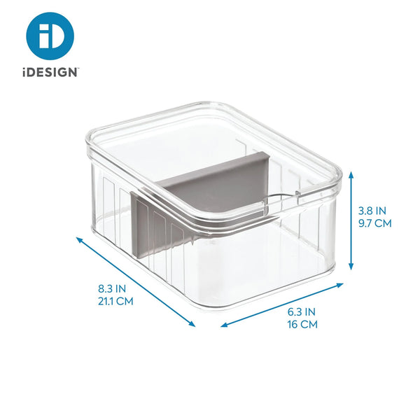 Stackable Storage Bin With Divider, 8 x 6 x 4