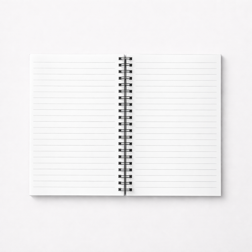 An open Airstream Rally Pennant Journal with lined pages on a white background. Featuring a durable hardcover, this travel journal offers blank, centered pages—ideal for capturing your thoughts and adventures wherever you go.