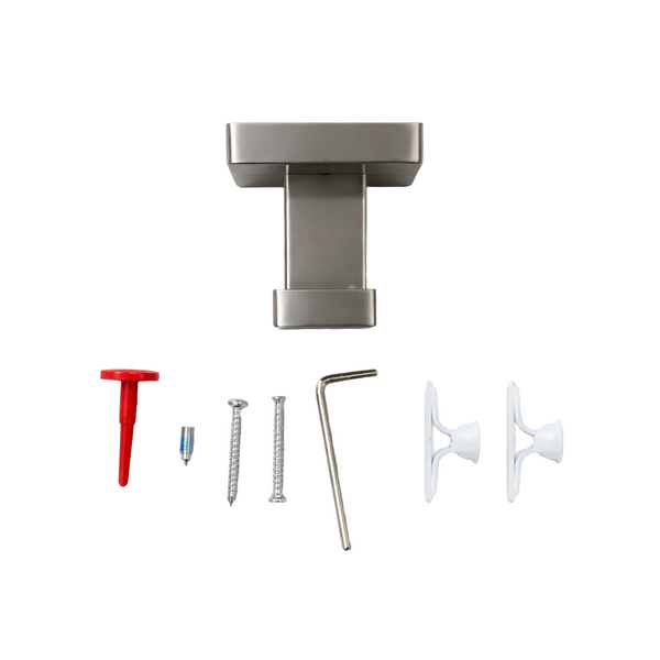 Metal wall-mounted fixture with various components on a white background