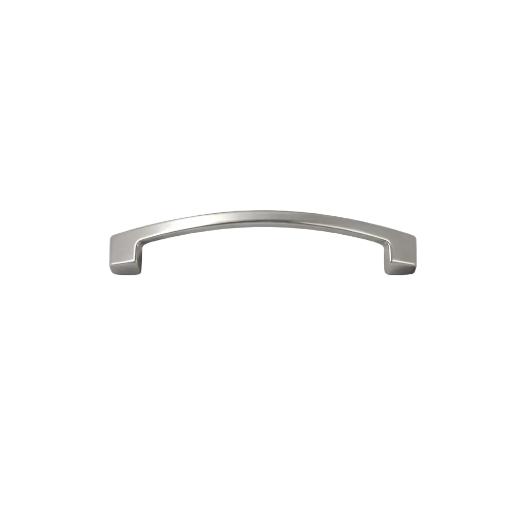 Metallic cabinet handle on a white background
