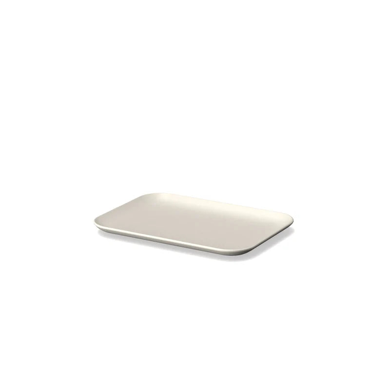 A set of two rectangular, white platters from the Bamboo Small Platter Set by Ekobo—crafted from bamboo eco-composite with slightly raised edges—is displayed on a white background.